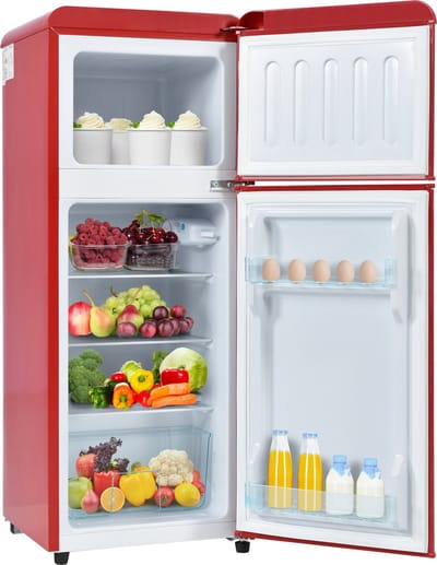 Sweiko Koel-vriescombinatie, Retro koelkast, 105.5*41cm, tweedeurs, 92 liter totaalvolume, met 28 liter vriesvolume, 181 kWh/jaar, -27°C ~13°C, LED-licht [Energieklasse D]