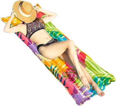 Opblaasbaar Zwembadbed - Luchtbed Vlotter - Ontspannen op Water - Ergonomische Lighouding - 177 x 62 cm - Bladprint
