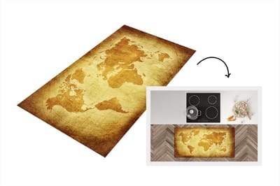 Keukenloper - Loper keuken - Wereldkaart - Vintage - Bruin - 120x60 cm - Keukenloper vinyl