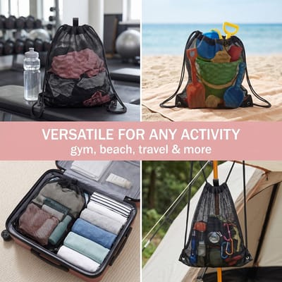 zwemrugzak, mesh tas met trekkoord, ademende mesh tas voor sport, strand, reizen, geschikt voor zwemmen, voetbal en de sportschool.