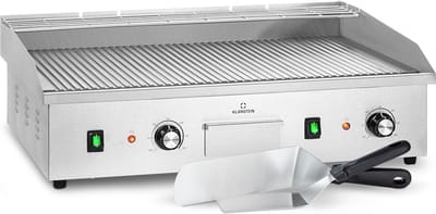 Klarstein elektrische Grill, Tafelgrill met LED-display, elektrische Grill voor Balkon & Binnen, RVS elektrische Grill, Grillplaat met Afneembare Antiaanbakplaat & Spatscherm, elektrische Grill 200 W - 2200W 42 cm 33 kg
