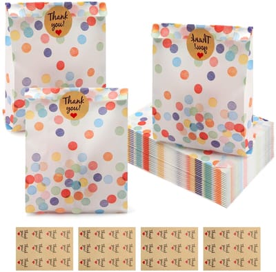 Dailygoods- Cadeauzakjes 40 stuks - Papieren zakjes - Snoepzakjes - Verjaardagszakjes - Geschenktas - 19 x 13 x 3,5 cm - Met 48 stickers - Geschenkzakjes