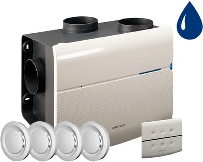 Orcon MVS-15RHB mechanische ventilatie unit 550 m3/h met ingebouwde vochtsensor, afstandsbediening 15RF en 4 MKL ventielen (21630024)