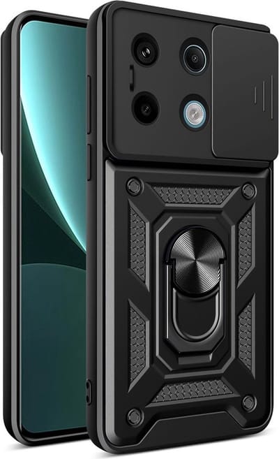 MobyDefend Hoesje - Geschikt voor Xiaomi Redmi Note 13 Pro 5G - Pantsercase Met Draaibare Ring - Zwart