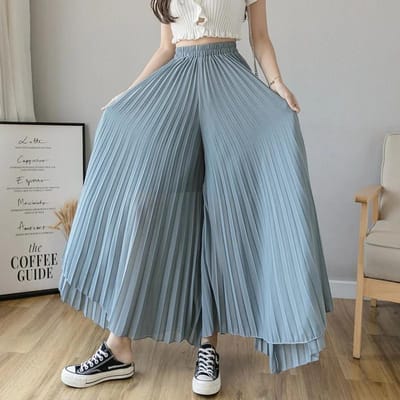 Dames Elegante Chiffon Hoge Taille Wijde Pijpen Broek Casual Koreaanse Mode Geplooide Losse Broek Kleding XXL gray