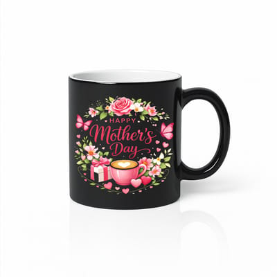 Zwarte Magic Mok 330 ml – Fijne Moederdag Warmtegevoelige Mok – Bloemen Hart Koffiemok – Perfect Moederdag Cadeau voor Mama