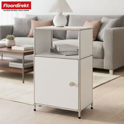 FLOORDIREKT Metalen Rek Concept Epure MK-040 - Opbergrek Met 3 Verdiepingen Deur & Legplanken - 40 x 65 x 40 cm - Wit -Verkrijgbaar in Verschillende Kleuren - Metalen Rek in Modern Design - Rek Voor Woonkamer, Kantoor & Hal