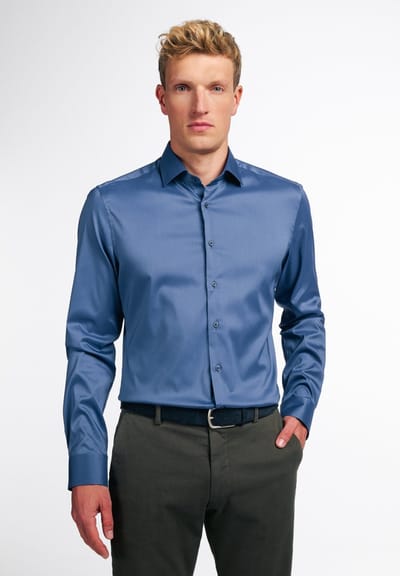 ETERNA slim fit performance overhemd - superstretch lyocell - midden blauw - Strijkvriendelijk - Boordmaat: 43