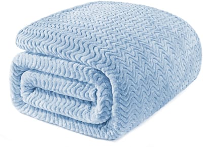 Mezcla King Size flanellen fleece deken, 230 x 265 cm beddekens, zachte jacquard geweven golfpatroon fluwelen pluche deken voor bed, babyblauwe deken
