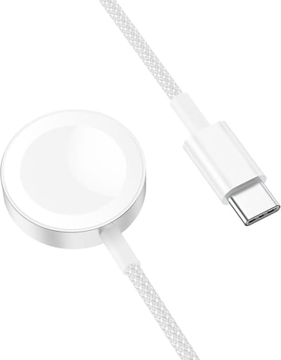 Hoco Draadloze Lader Geschikt voor Apple Watch Oplader - Snel Lader (Type C) Geschikt voor Apple Watch 1 / 2 / 3 / 4 / 5 / 6 / 7 / 8 / 9 / SE / Ultra - USB C Oplaadkabel (1 meter) - Wit
