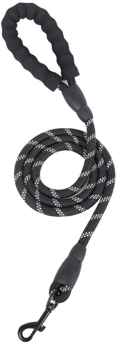 Reflecterende hondenriem - Pet Products Hondenketting - Hondenriem - Ronde hondenriem - Comfortabele gevoerde handgreep - Met reflecterende draad - 1,5 m - Geschikt voor kleine, middelgrote en grote honden - Zwart