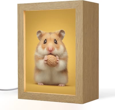 Nachtlampje 15x20 cm - Kinder lampje - Hamster - Nootje - Geel - Knaagdier - Tafellamp kinderkamer - Slaapkamer lamp - Bedlamp kinderen - Kinderlampje stopcontact - Wandlamp babykamer - Nachtlampjes