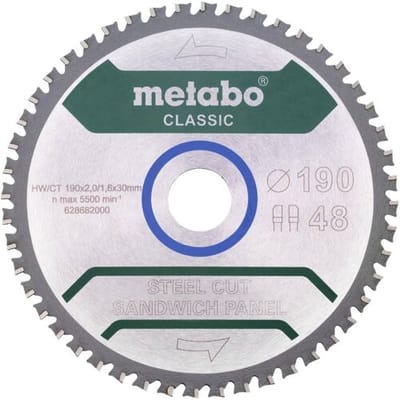 Metabo Steel Cut/Sandwich Panel - Cirkelzaagblad - 190mm - 48 Tanden - Carbide Material
