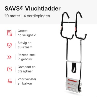 SAVS ESC-1000 Vluchtladder 10 meter - 4 verdiepingen - Brandtrap - Noodladder - Vluchttouw - Brandtrapladder oprolbaar - Vluchttrap