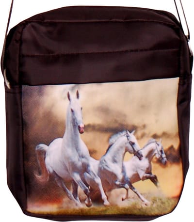 Schoudertasje met 3 galopperende witte paarden - 18x15x4cm
