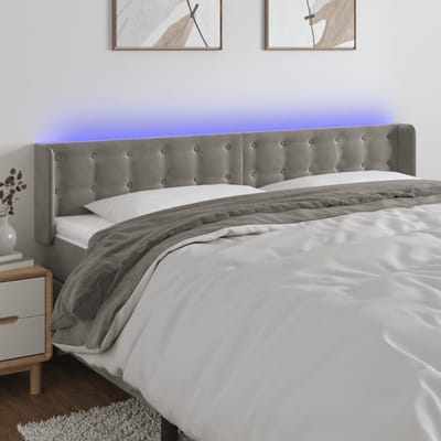 vidaXL - Hoofdbord - LED - 203x16x78/88 - cm - fluweel - lichtgrijs