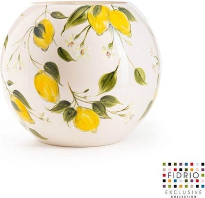 Design vaas Bolvase - Fidrio HAND PAINTED LEMON - glas, mondgeblazen bloemenvaas - diameter 25 cm hoogte 0 cm