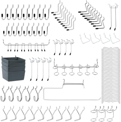 Dailygoods- Pegboard Haken 113 Stuks - Organizer voor Garage - Gereedschaphouders - Multi-Tool Rek - Wasknijperhaken - Opbergoplossingen - Opbergaccessoires