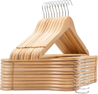 Famanu - Set van 20 houten kleerhangers met antislip broekstang en inkepingen – Natuur