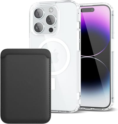 Shockproof Anti Shock Back Cover Hoesje Compatibel met MagSafe Geschikt voor: Apple iPhone 13 Pro Max met Magnetische Pasjeshouder - Zwart