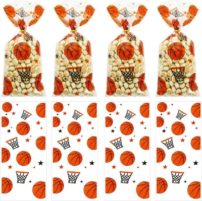 Basketball Goodiebags - 100 Stuks met Sterrenpatroon, Ideaal voor Sportthema Feestjes en Verjaardagen, Treat Bags met Gouden Twistbands