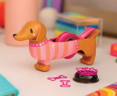 teckel - teckel tape dispenser - teckel plankbandhouder met paperclips en magneet - 18x11x5cm - teckel plakband