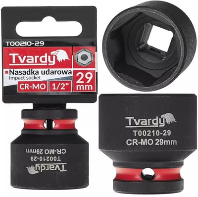 Tvardy Slagdop zeskant kort - chroom-molybdeenstaal - 29 mm dopmaat - 12,7 mm vierkante aansluiting - zwart - voor slagmoersleutel, auto- en industriewerk