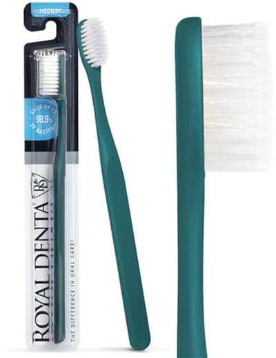 Tandenborstel met Middelharde Haren voor Volwassenen - Dubbele Lengte voor Interdentale Reiniging - Zilver Deeltjes voor Bacteriënpreventie - Modern Design