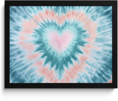 Poster in lijst - Fotolijst 40x30 cm - Posters - Hartvormig - Tie dye - Pasteltinten - Lichtgroen - Posterlijst zwart - Decoratie - Wanddecoratie woonkamer - Muurdecoratie slaapkamer