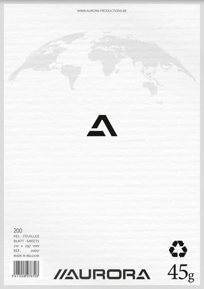 Aurora - MAXI PACK - 5 x ECO kladblok: Formaat A4 - Blanco vellen - 200 Bladzijden - 45gr gerecycleerd papier.