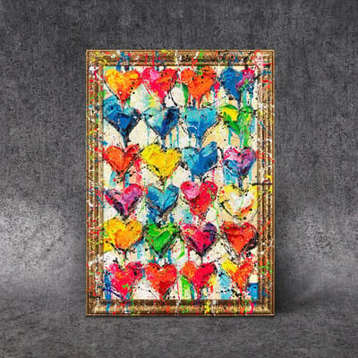 Canvas schilderij landschapsformaat handgeschilderd palet van liefde romantisch – YS-Art Gallery – Romantische wanddecoratie voor woonkamer – Modern schilderij voor slaapkamer en hal