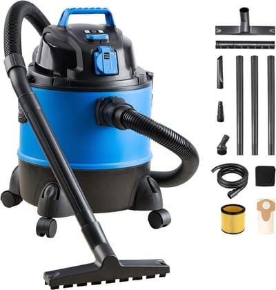 TIM® Bouwstofzuiger Zonder Zak - Alleszuiger Met Accessoires - Waterzuiger Met 20 Liter Reservoir - Stofzuiger - Met Waterfilter En Blaasfunctie – 1250W - Voor Binnen en Buitenreiniging - Blauw - 33cm x 34cm x 45cm