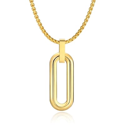 Mendes Herenketting met 3D Ovale Geometrische Hanger - Goudkleurig