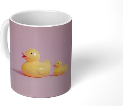 Mok - Koffiemok - Eendjes - Vrolijk - Roze - Mokken - 350 ML - Beker - Koffiemokken - Theemok