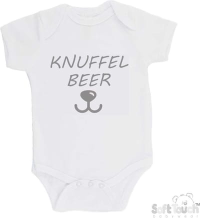 100% Katoenen Romper "Knuffelbeer" Unisex Katoen Wit/grijs Maat 62/68