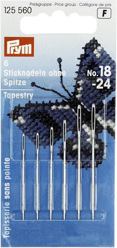 Borduurnaalden met stompe punt en gouden oog, nr. 18-24, 6 stuks, gehard staal