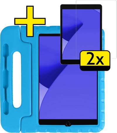 Hoes - Geschikt voor Apple iPad 7/8 (2019/2020) - 10.2 inch - 7e/8e Generatie - Met 2x Screenprotector - Kinderhoes Shockproof Bumper - Kidsproof Case - Tablet Hoesje - Kinder Cover - Blauw