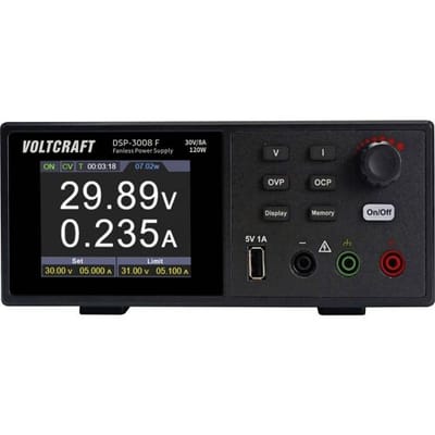 VOLTCRAFT DSP-3008 F Labvoeding, regelbaar 0 - 30 V 0 - 8 A 120 W USB Zonder ventilator Aantal uitgangen: 1 x