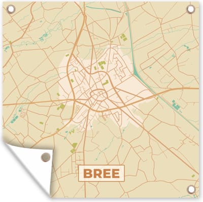Tuin poster Kaart - Stadskaart - Retro - Bree - Plattegrond. - 200x200 cm - Tuindoek