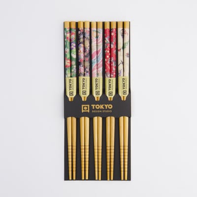 Tokyo Design Studio - Eetstokjes Set - Kleuren - 5 Paar - Hout - 22,5 cm - Geschenkset