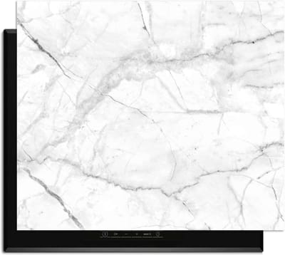 KitchenArt - Carrara Light - Inductie Beschermer - 65x52 cm - Kookplaat Beschermer - Luxe Afdekplaat Inductieplaat - Anti-slip & Oprolbaar - Beschermmat Inductiekookplaat