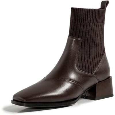 Bottes pour femmes Bottes Chelsea rétro Chaussures pour femmes Mode hiver Bottines pour femmes Cuir véritable Talon carré pour femmes Cuir 34 marron