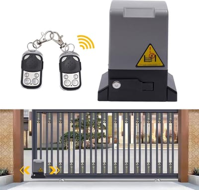 Krachtige elektrische schuifpoortaandrijving tot 2000 kg met 2 afstandsbedieningen en automatische bediening voor garagedeuren en toegangspoorten