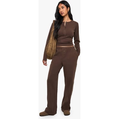 boohoo Dames Katoenen top & broek set met scoop-hals en doorlopende knopen | Chocoladebruin | Maat: 34