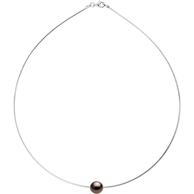 Halsketting OMEGA van Zilver 925 Rhodium vermeerd en Echte Gecultiveerde Tahiti Parel Rond 9-10 mm