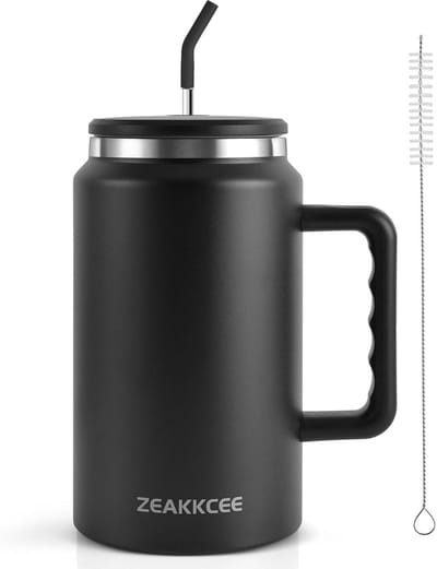 Grote 55 oz geïsoleerde waterbeker met rietje en deksel - Perfecte reismok voor koffie, thee en water