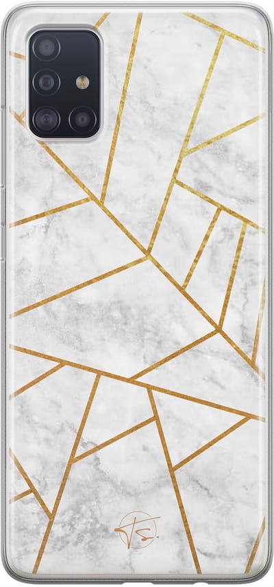 Hoesje geschikt voor Samsung Galaxy A71 - Geometrisch marmer - Soft Case - TPU - Marmer - Grijs - Mooie Telefoonhoesjes
