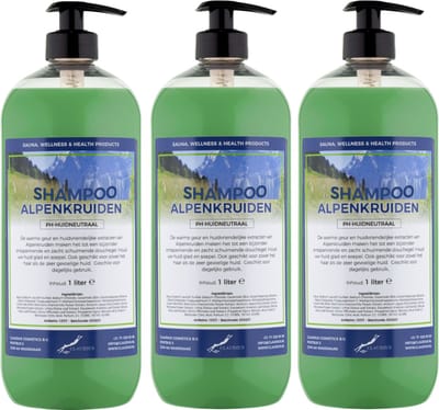 Shampoo Alpenkruiden - 1 liter (transparant) - 3 Stuks - met pomp - Voordeelverpakking - Haarverzorging