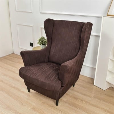 Elastische Vleugelstoelhoes Anti-vuil Waterrimpels Stoelhoes Effen Kleur Enkele Relaxfauteuilhoes voor Woonkamer Huis black