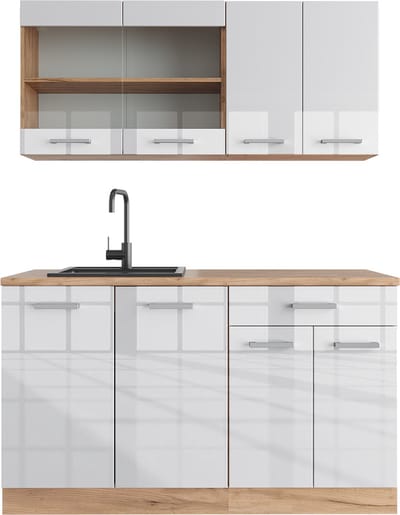 Vicco R-Line Eenpersoonskeuken – 140 cm zonder werkblad Wit hoogglans/goud power eiken